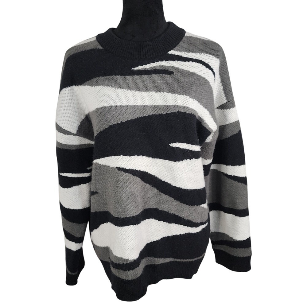 Vintage ROXY Size Medium Early Door Sweater Black White Gray Oversized Y2K